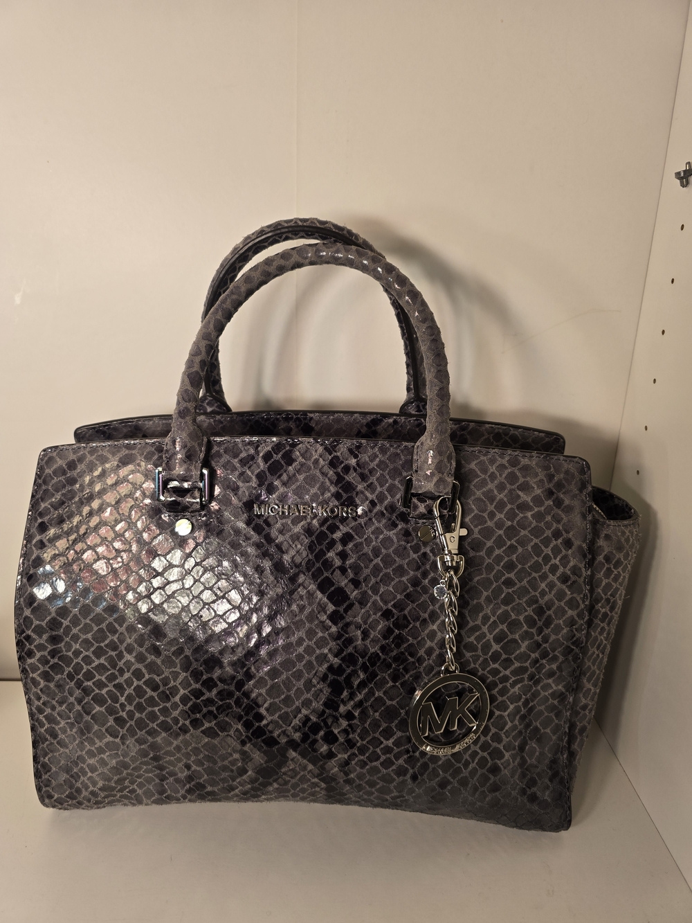 Michael Kors Gray Snake-Print Satchel